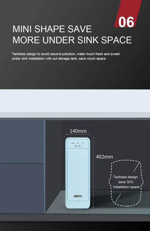 IMRITA Hot Selling Under Sink Revers Osmosis Water Filter Machine Tankless 600GDP Ro System Water Purifier